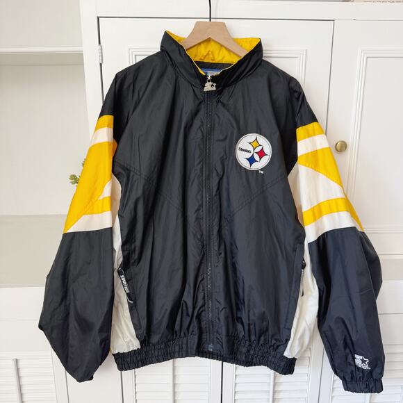 Vintage 90s Starter Black and Gold Steelers Windbreaker Track Jacket Size XL - Picture 2 of 6